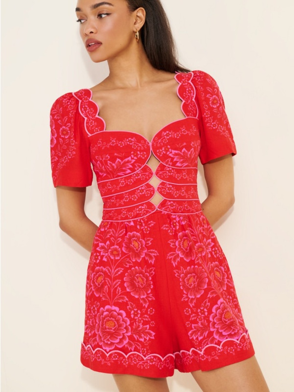 Farm Rio Red Olivia Cut Out Romper - Picture 2 of 13